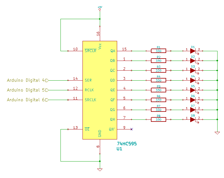 74HC595 Shift Register Schematic