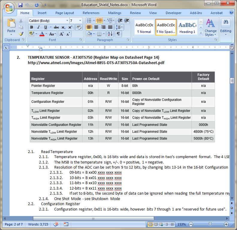 Datasheet Notes