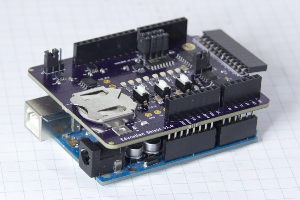 I2C and SPI Education Shield Connected to UNO
